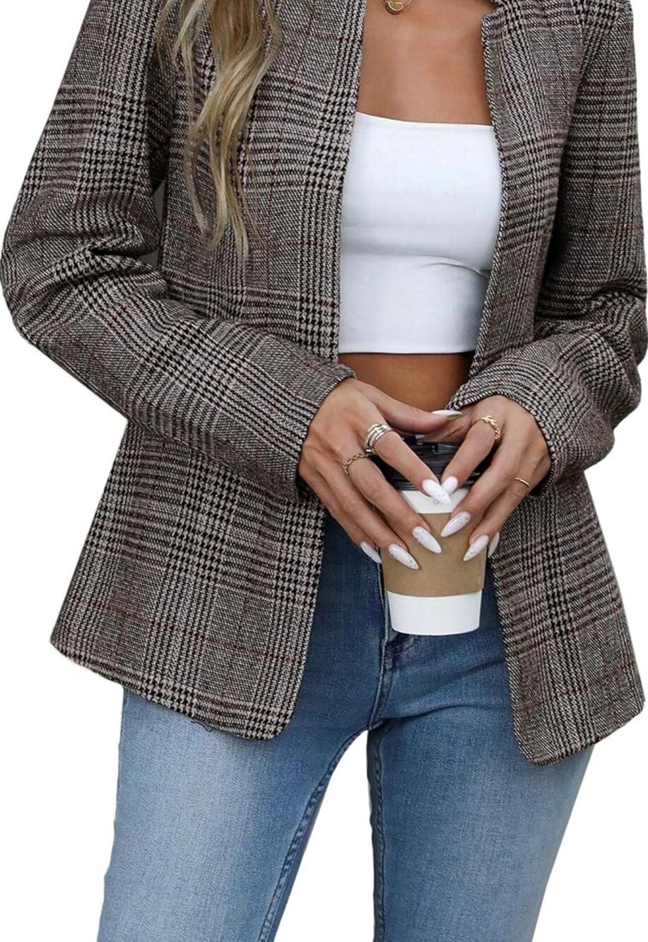 Mina Self Plaid Blazer Jacket SZ S NWT